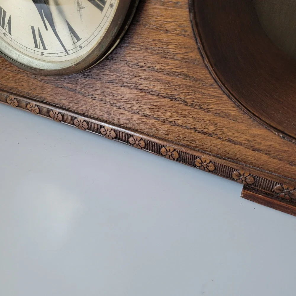 Antique German Mechanical Mantel Clock – Napoleon Hat Wood Case with Key, 15
